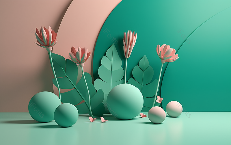 花卉植物c4d春季展台场景绿色系简约纯色背景,插画/手绘图,插画/手绘图库,插画/手绘图下载,插画/手绘